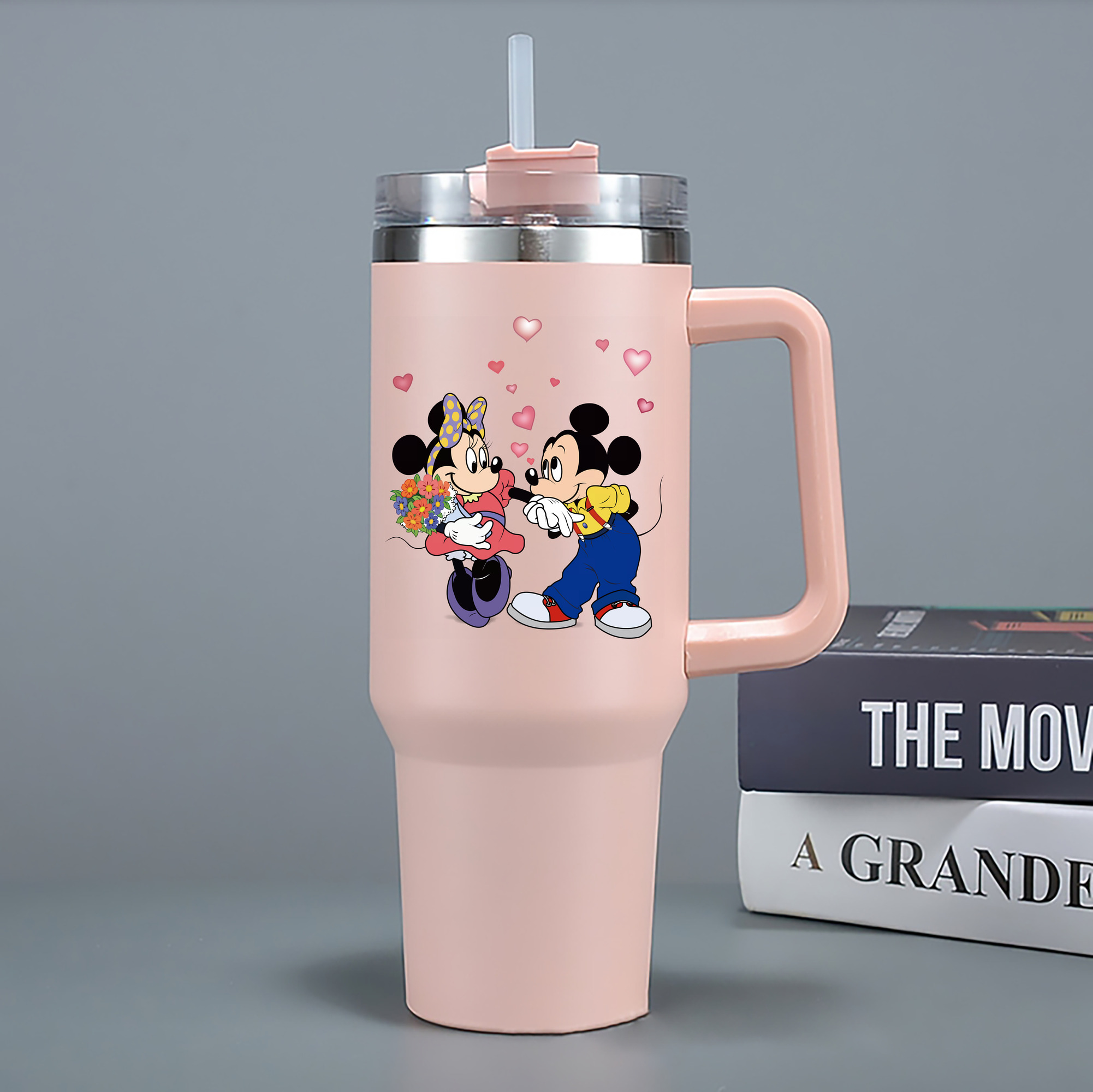 （画像用） ミッキーマウス Mickey Mouse 1200mL車用タンブラー - クリスタルステッカー（プラスチックストロー付き）